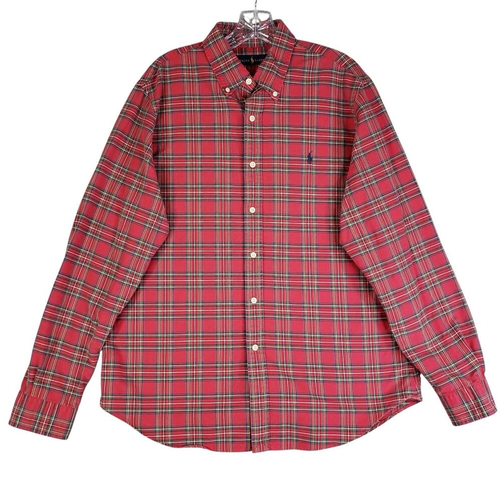 Polo Ralph Lauren Shirt Oxford LS Button Down Red Tartan Plaid Mens Size Large - Picture 2 of 10